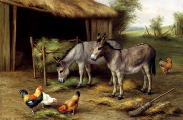 エドガー・ハント Painting - ロバと家禽 家禽家畜舎 エドガー・ハント